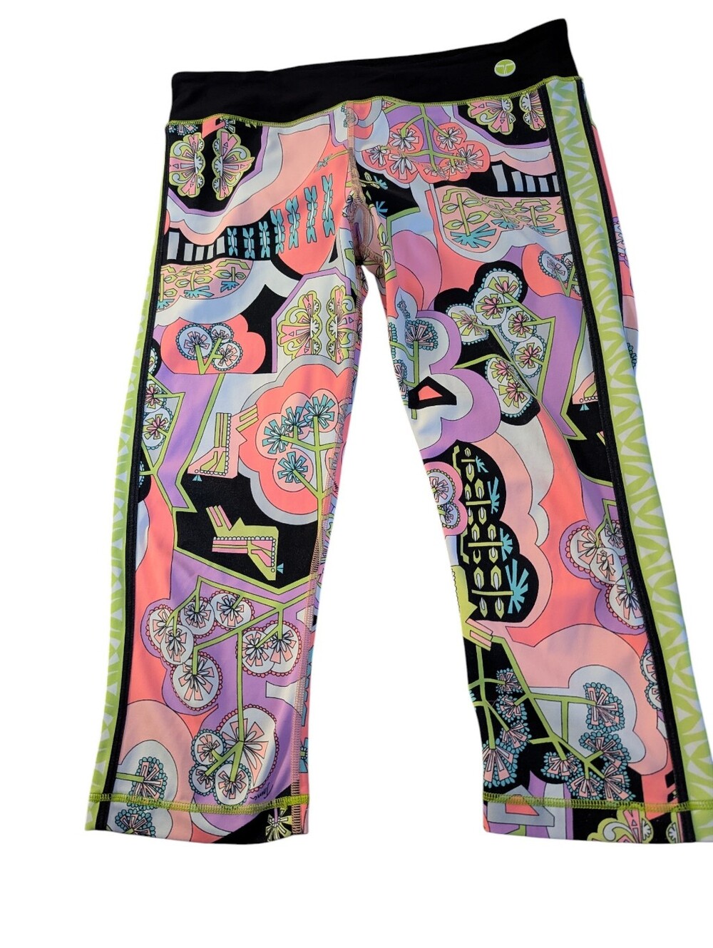 Trina Turk,Colorful Floral-Print  Capri Leggings - Pink/Black, Size L